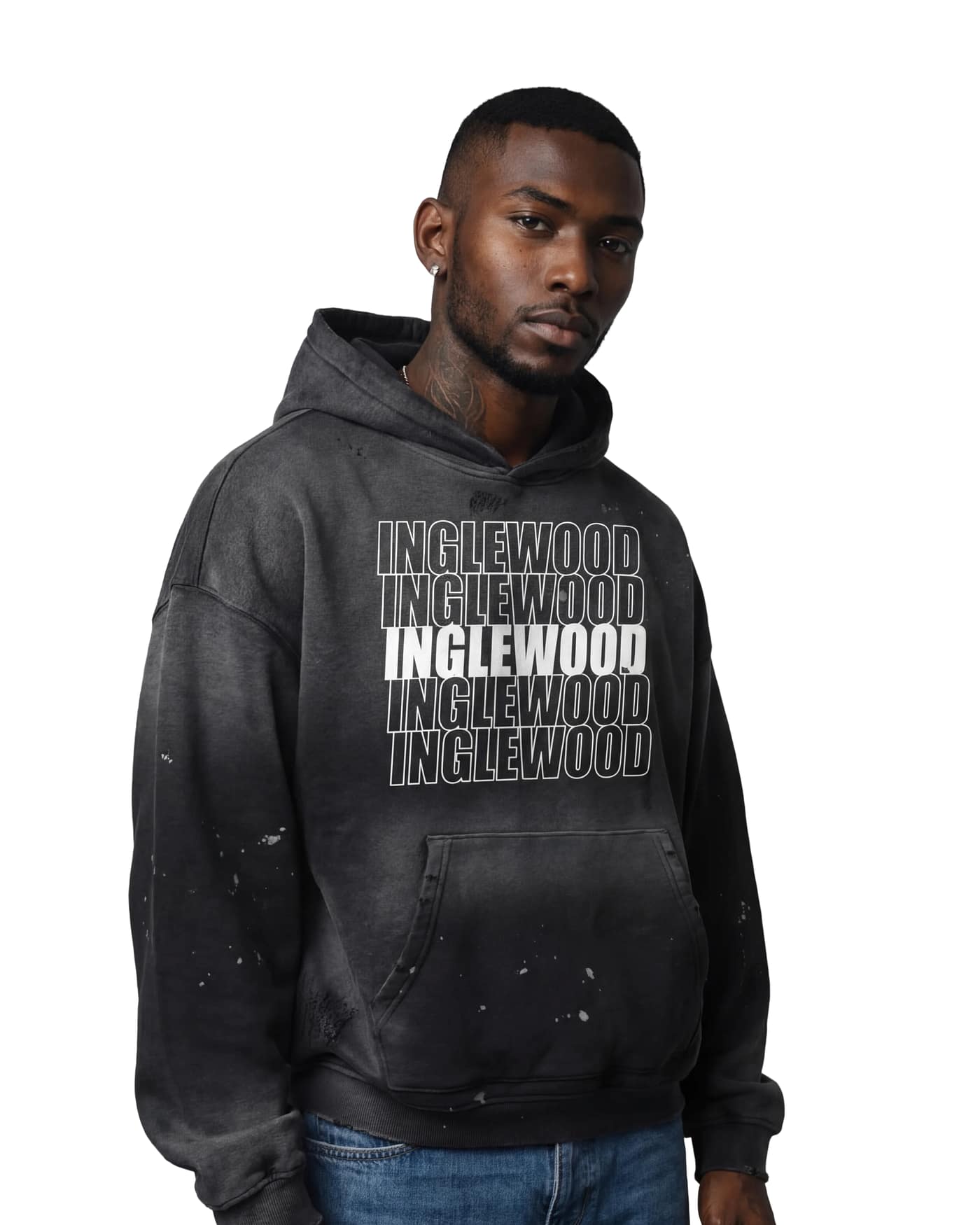 Vintage Washed Frayed Fleece Inglewood Hoodie