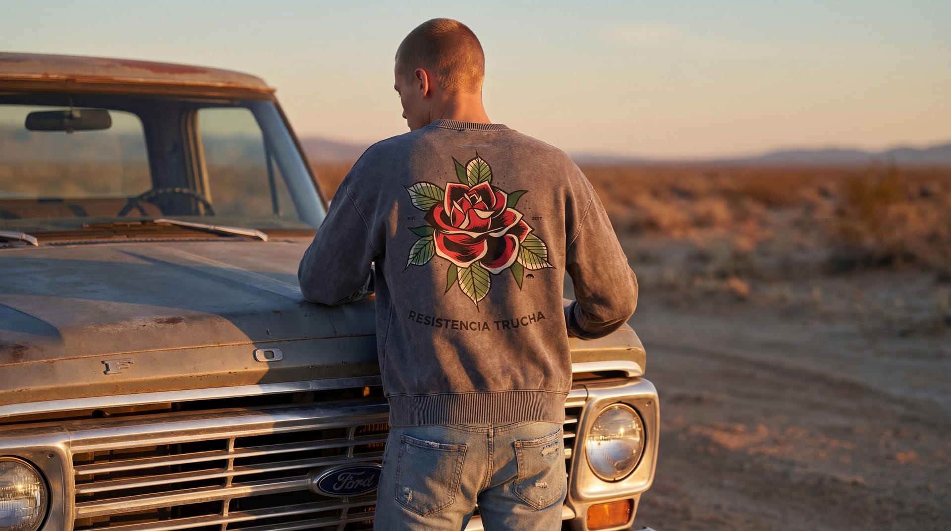 FERN + FIN RESISTENCIA TRUCHA sweater gray truck editorial 01