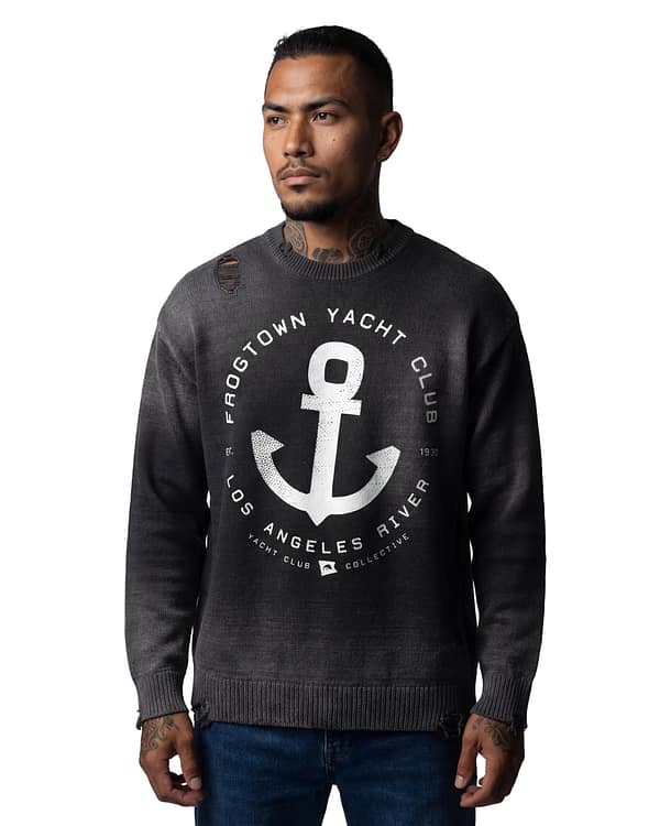 Sun Fade FTYC Black Distressed Ripped Crewneck Sweater 6